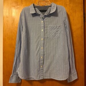 Tommy Hilfiger Blue and White Striped Button Down Shirt